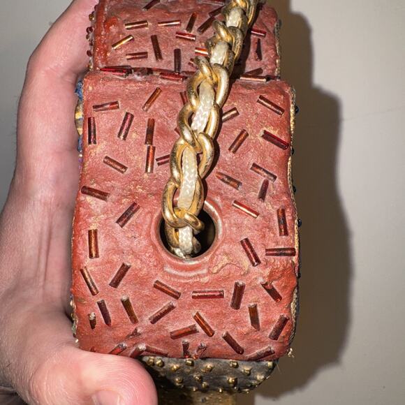 Mary Frances Wood Velvet Beaded Santa Xmas Chain Handbag Purse Holiday - Picture 4 of 11